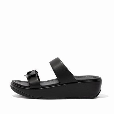 Fitflop Women's FINO Floral Leather Slides Sandals - Black, AB0248159